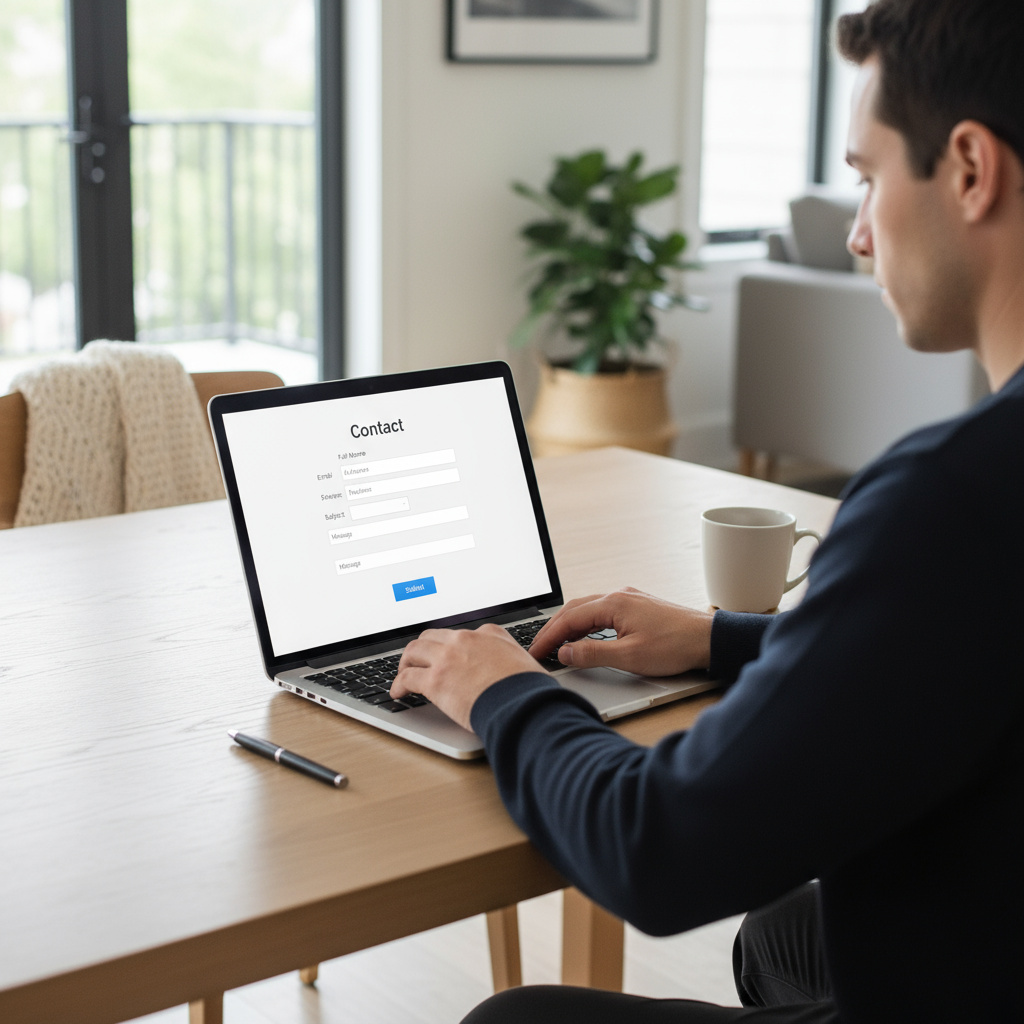 Person füllt Online-Formular aus