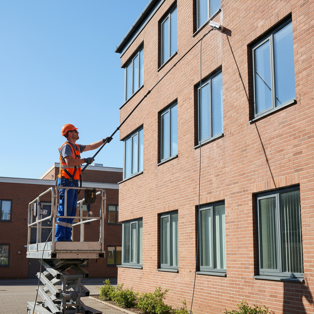 Fensterreinigung am Low-Rise-Gebäude